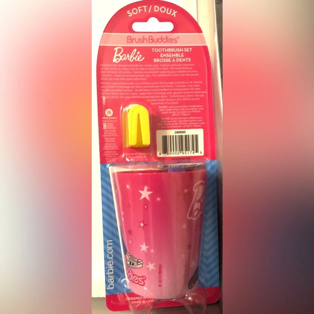 Barbie 3pc‎ brush buddies soft ergonomic toothbrush cap and rinsing cup set new